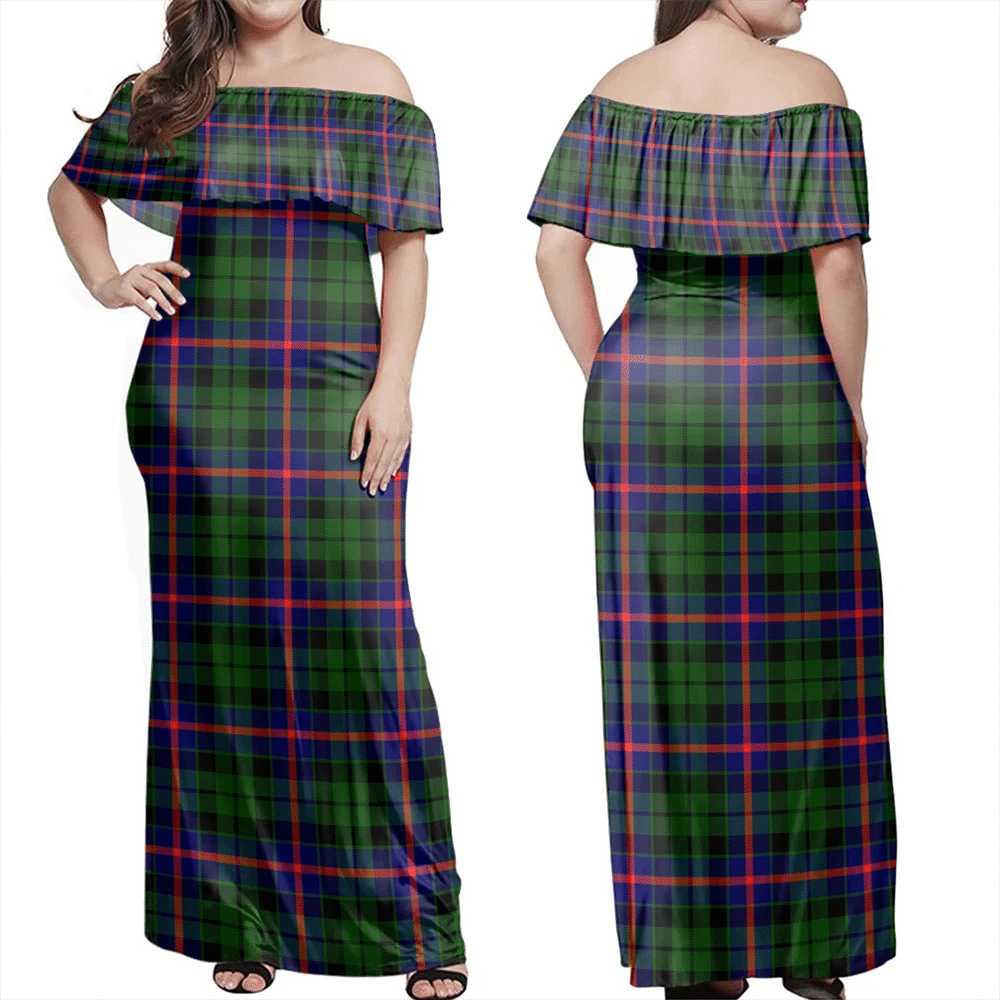 Morrison Modern Tartan Off Shoulder Long Dress