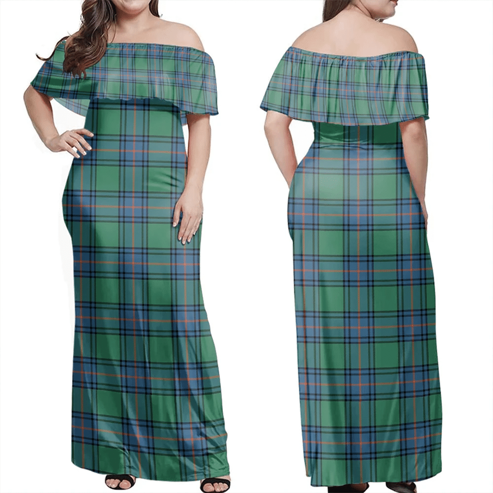 Shaw Ancient Tartan Off Shoulder Long Dress