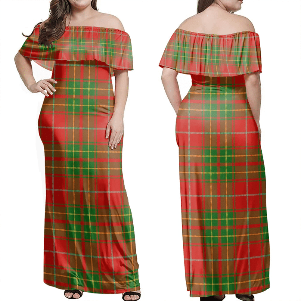 Burnett Ancient Tartan Off Shoulder Long Dress