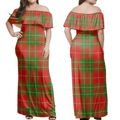 Burnett Ancient Tartan Off Shoulder Long Dress