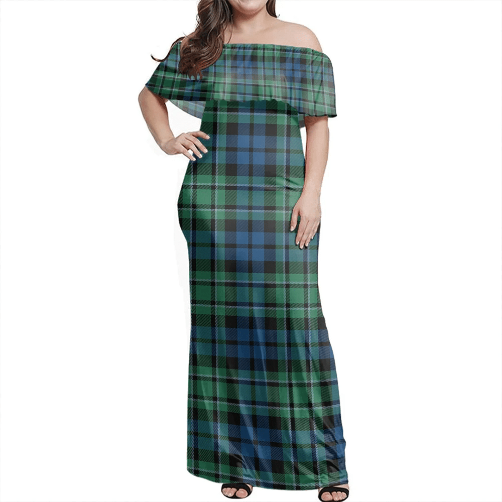 MacCallum Ancient Tartan Off Shoulder Long Dress