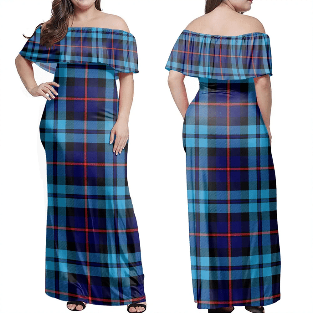 McCorquodale Tartan Off Shoulder Long Dress