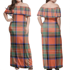 Stewart Royal Ancient Tartan Off Shoulder Long Dress