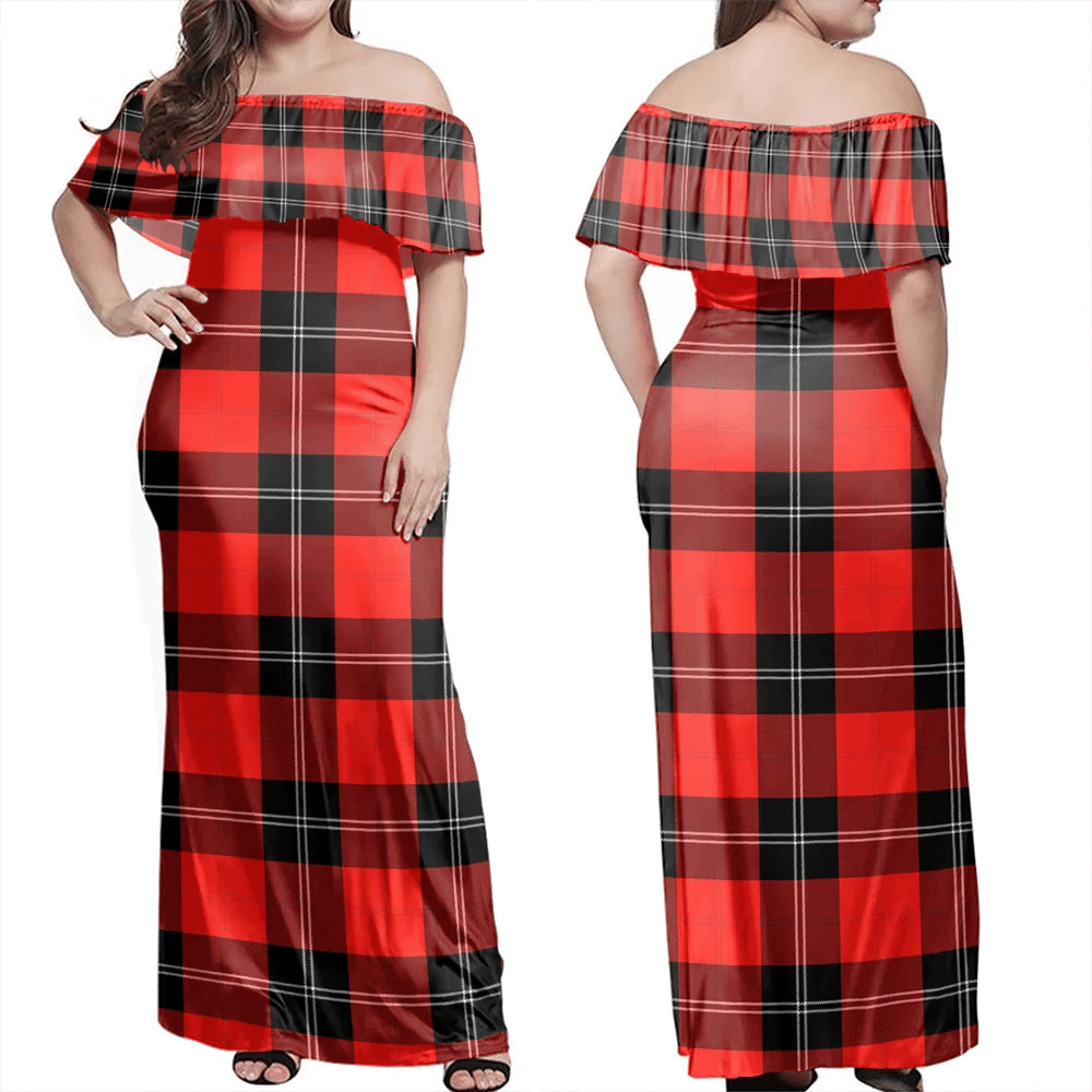 Ramsay Modern Tartan Off Shoulder Long Dress