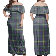 Campbell Argyll Modern Tartan Off Shoulder Long Dress