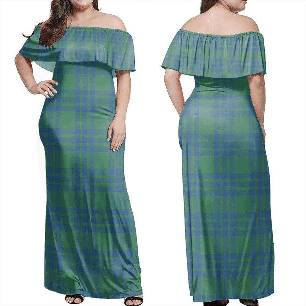 Montgomery Ancient Tartan Off Shoulder Long Dress