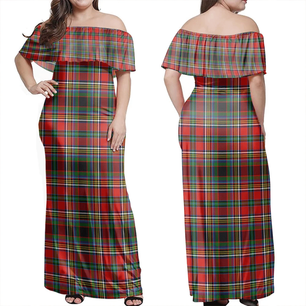 Anderson Of Arbrake Tartan Off Shoulder Long Dress