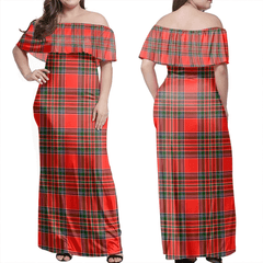 MacBean Modern Tartan Off Shoulder Long Dress