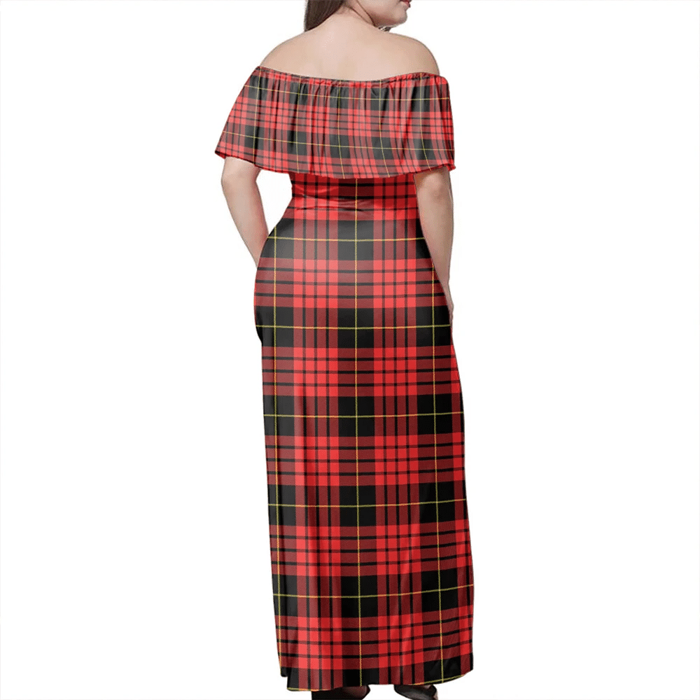 MacQueen Modern Tartan Off Shoulder Long Dress