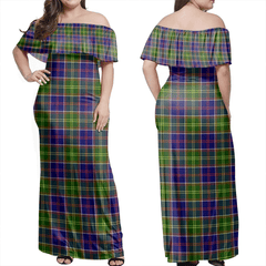 Ayrshire District Tartan Off Shoulder Long Dress