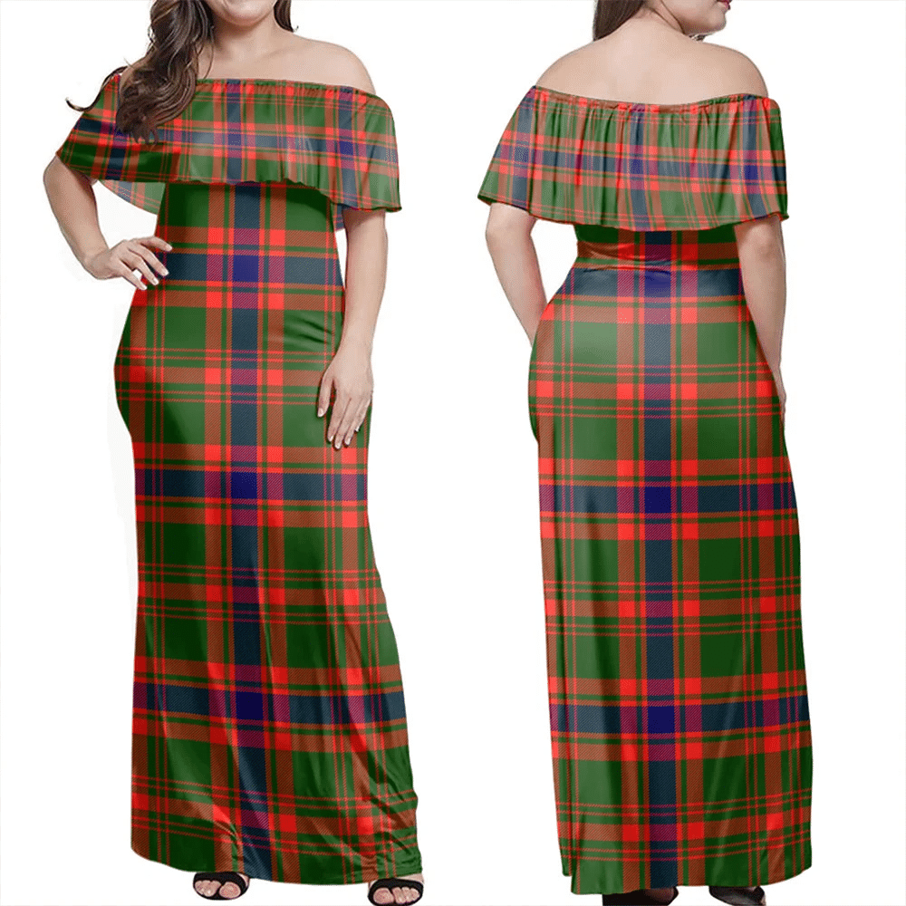 Nithsdale District Tartan Off Shoulder Long Dress