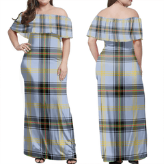 Bell Of The Borders Tartan Off Shoulder Long Dress