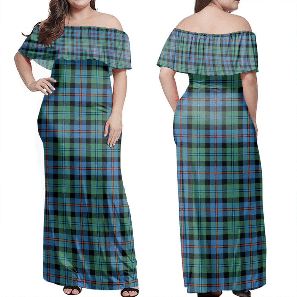 Campbell Of Cawdor Ancient Tartan Off Shoulder Long Dress