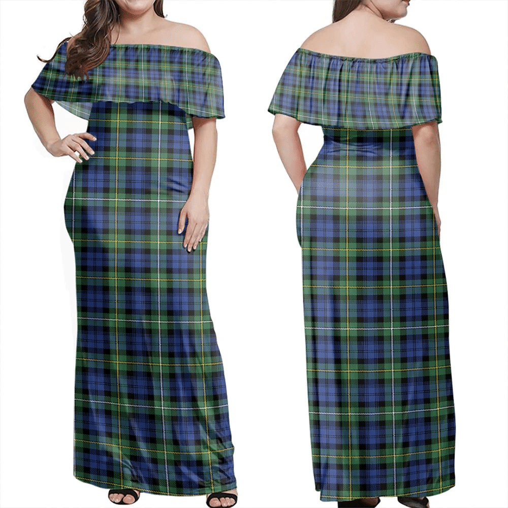 Campbell Argyll Ancient Tartan Off Shoulder Long Dress