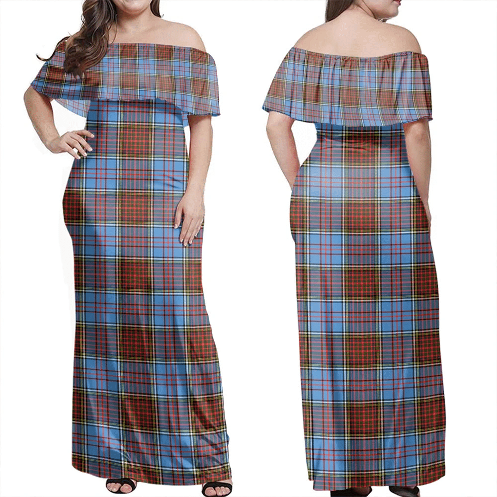 Anderson Modern Tartan Off Shoulder Long Dress