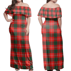 Chisholm Modern Tartan Off Shoulder Long Dress