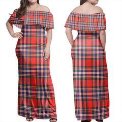 MacFarlane Modern Tartan Off Shoulder Long Dress