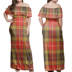 Buchanan Old Set Tartan Off Shoulder Long Dress