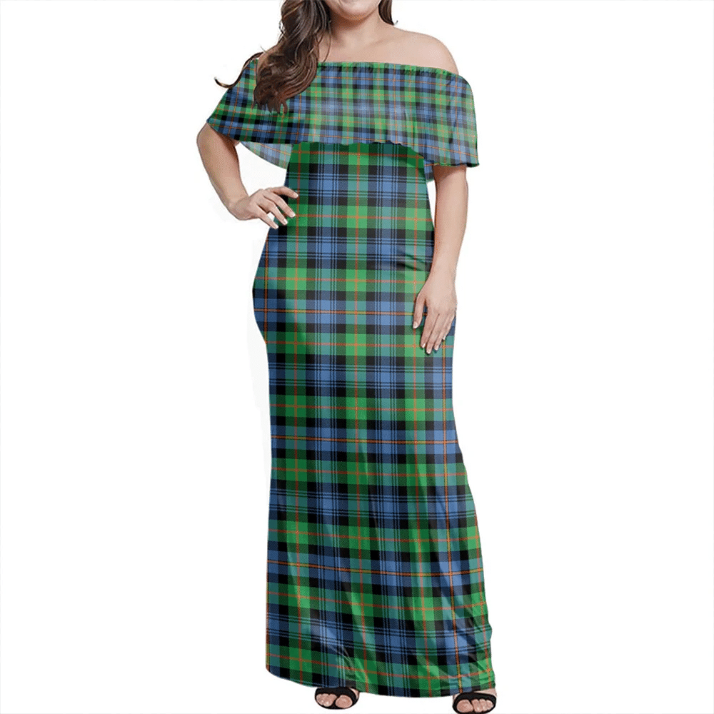 Murray Of Atholl Ancient Tartan Off Shoulder Long Dress