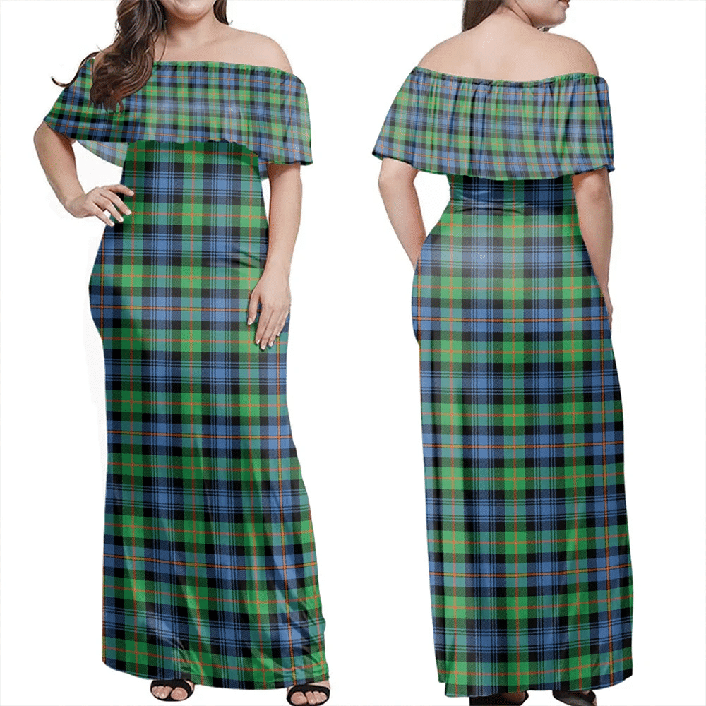 Murray Of Atholl Ancient Tartan Off Shoulder Long Dress