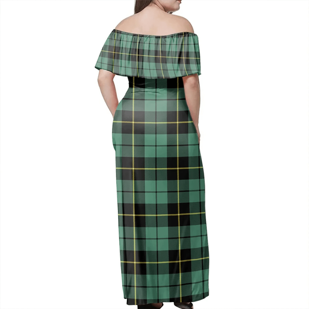 Wallace Hunting Ancient Tartan Off Shoulder Long Dress