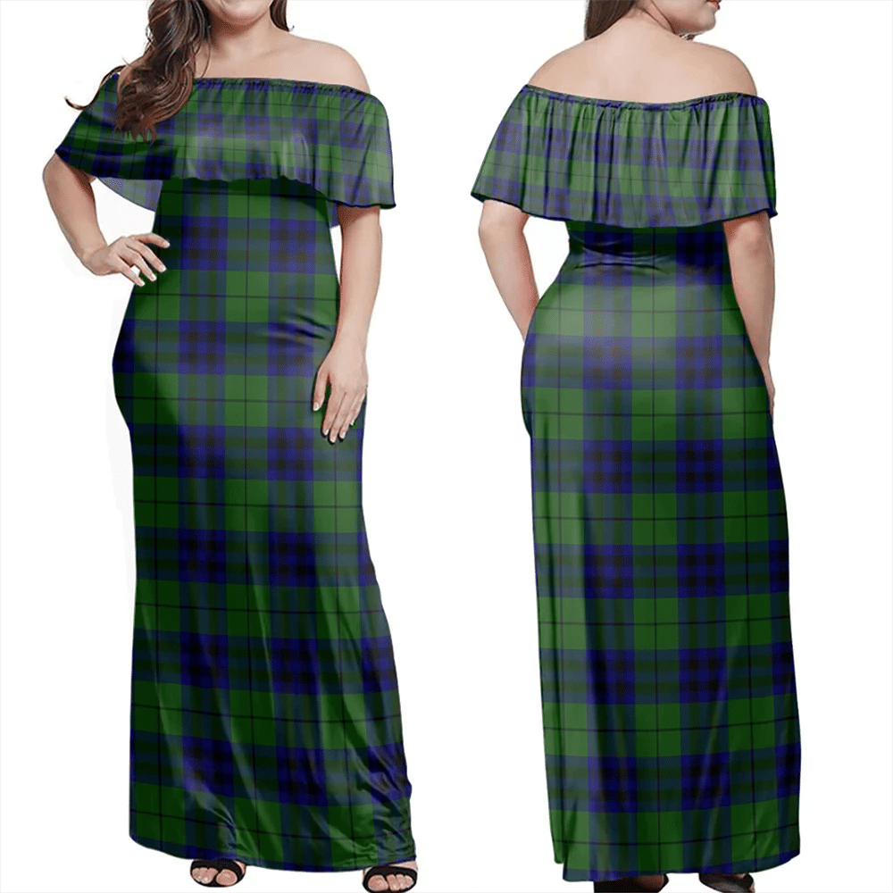 Keith Modern Tartan Off Shoulder Long Dress