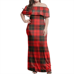 Wallace Weathered Tartan Off Shoulder Long Dress