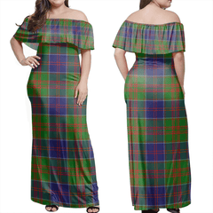 Stewart Of Appin Hunting Modern Tartan Off Shoulder Long Dress