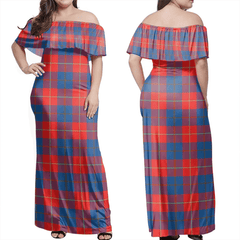 Galloway Red Tartan Off Shoulder Long Dress