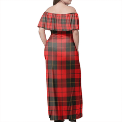 Wallace Weathered Tartan Off Shoulder Long Dress