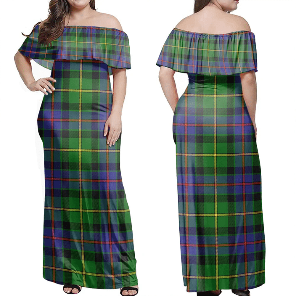 Tait Modern Tartan Off Shoulder Long Dress