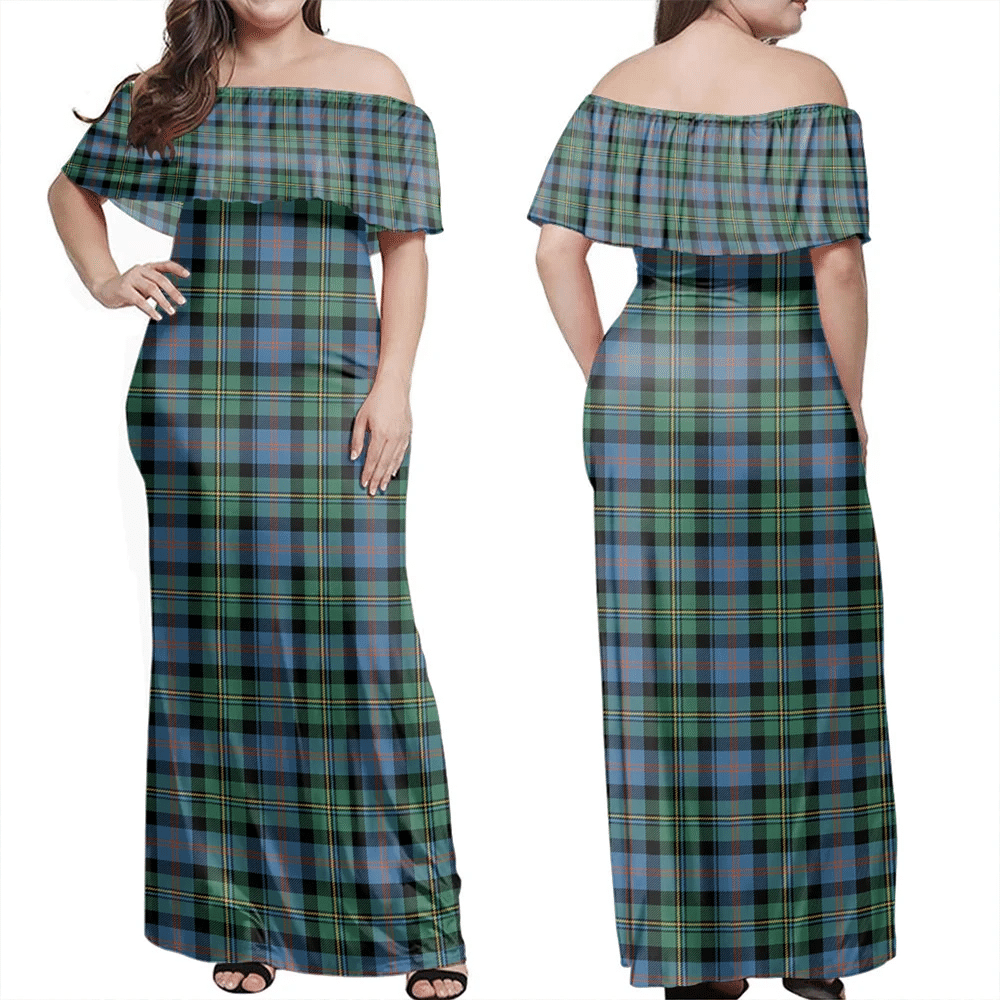 Malcolm Ancient Tartan Off Shoulder Long Dress