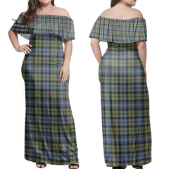 Campbell Faded Tartan Off Shoulder Long Dress