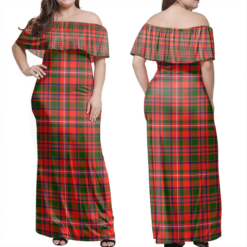 MacKinnon Modern Tartan Off Shoulder Long Dress