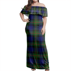 Gunn Modern Tartan Off Shoulder Long Dress