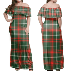 Prince Of Wales Tartan Off Shoulder Long Dress