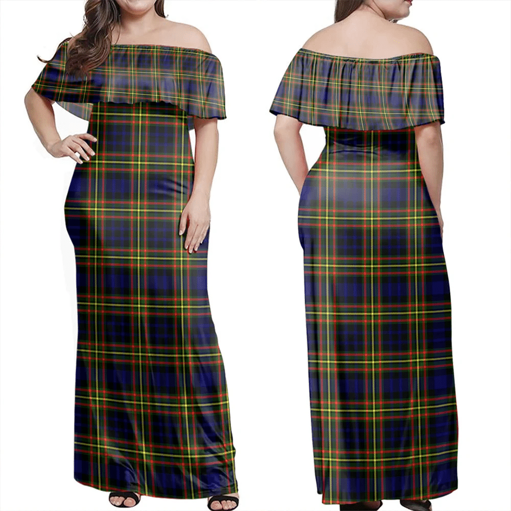 MacLellan Modern Tartan Off Shoulder Long Dress