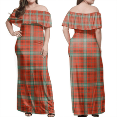 Morrison Red Ancient Tartan Off Shoulder Long Dress