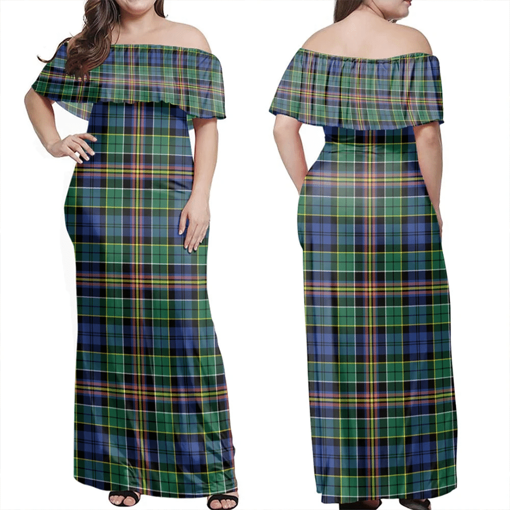 Allison Tartan Off Shoulder Long Dress