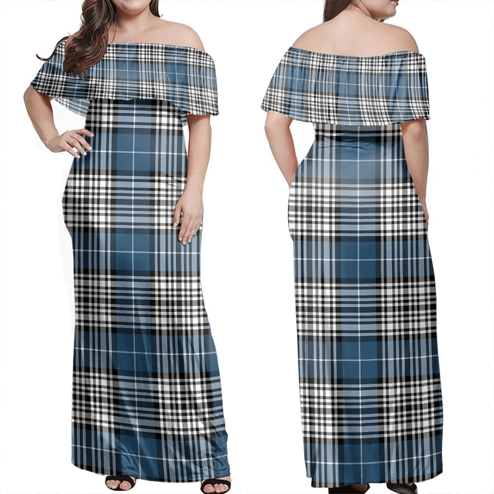 Napier Modern Tartan Off Shoulder Long Dress