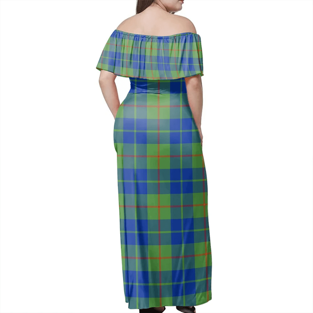 Barclay Hunting Ancient Tartan Off Shoulder Long Dress