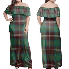 Chisholm Hunting Ancient Tartan Off Shoulder Long Dress