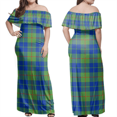 Barclay Hunting Ancient Tartan Off Shoulder Long Dress