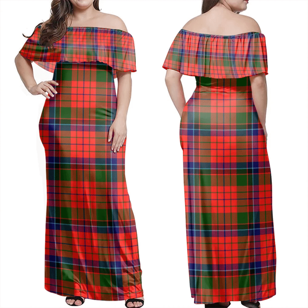 Nicolson Modern Tartan Off Shoulder Long Dress