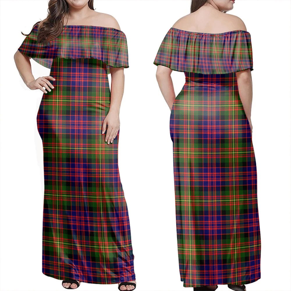 Carnegie Modern Tartan Off Shoulder Long Dress