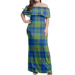 Barclay Hunting Ancient Tartan Off Shoulder Long Dress