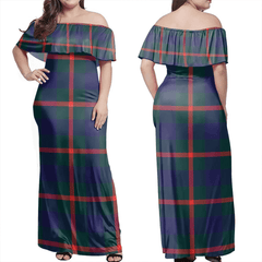 Agnew Modern Tartan Off Shoulder Long Dress