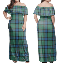 Sinclair Hunting Ancient Tartan Off Shoulder Long Dress