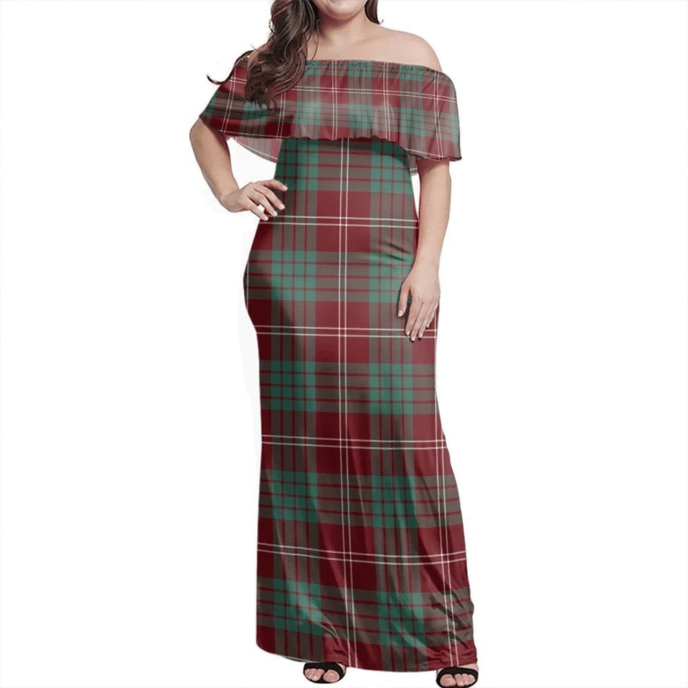 Crawford Modern Tartan Off Shoulder Long Dress