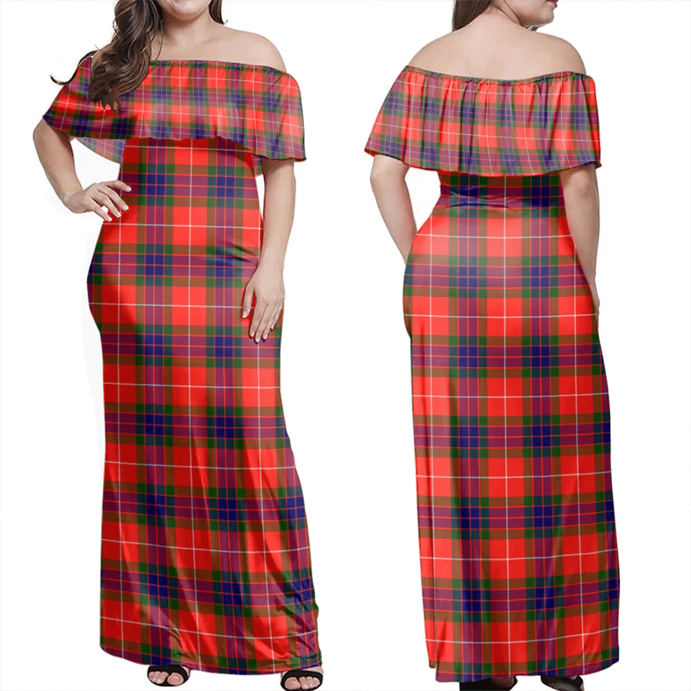 Fraser Modern Tartan Off Shoulder Long Dress